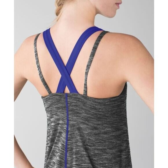 LULULEMON Run For Gold Tank Sz 8 Heathered Black / Iris Flower - Picture 3 of 7